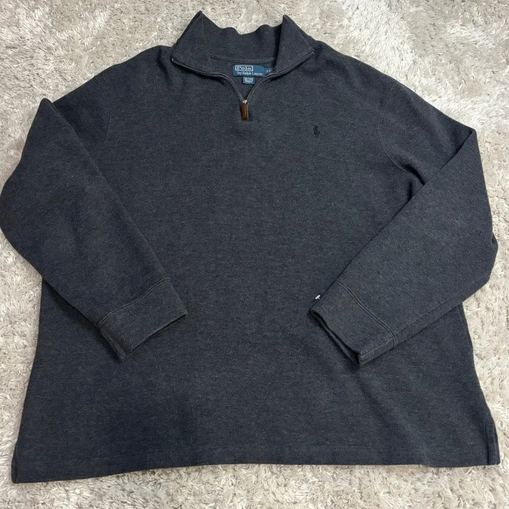 Polo Ralph Lauren Mens XXL Charcoal Grey 1/4 Zip Cotton Pullover‎ Sweater